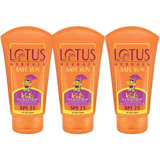 Lotus Herbals Safe Sun Kids Sunscreen Cream Sensitive Skin Formula Spf 25 Sweat Waterproof 50G (Pack Of 3) Lotus Herbals Safe Sun Kids Sunscreen Cream Sensitive Skin Formula Spf 25 Sweat Waterproof 50G (Pack Of 3)