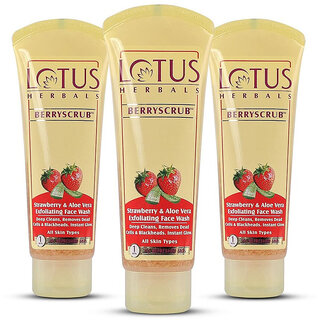 Lotus Herbals Berryscrub Strawberry Aloe Vera Exfoliating Face Wash Deep Cleaning 80G ( Pack Of 3) Lotus Herbals Berryscrub Strawberry Aloe Vera Exfoliating Face Wash Deep Cleaning 80G ( Pack Of 3)