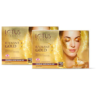 Lotus Herbals Radiant Gold Cellular Glow1 Facial Kit With 24K Gold Leaves For Skin Glow 37G ( Pack Of 2 ) Lotus Herbals Radiant Gold Cellular Glow1 Facial Kit With 24K Gold Leaves For Skin Glow 37G ( Pack Of 2 )