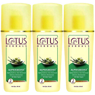 Lotus Herbals Alphamoist Alpha Hydroxy Skin Renewal Oil Free Moisturiser For All Skin Types 80Ml (Pack Of 3) Lotus Herbals Alphamoist Alpha Hydroxy Skin Renewal Oil Free Moisturiser For All Skin Types 80Ml (Pack Of 3)