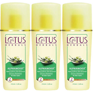 Lotus Herbals Alphamoist Alpha Hydroxy Skin Renewal OilFree Moisturiser For All Skin Types 170Ml ( Pack Of 3) Lotus Herbals Alphamoist Alpha Hydroxy Skin Renewal OilFree Moisturiser For All Skin Types 170Ml ( Pack Of 3)