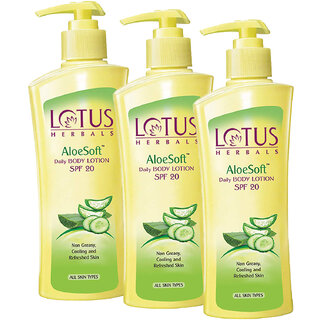 Lotus Herbals Aloesoft Daily Body Lotion Non Greasy Cools And Refreshes Skin Spf 20 250Ml ( Pack Of 3) Lotus Herbals Aloesoft Daily Body Lotion Non Greasy Cools And Refreshes Skin Spf 20 250Ml ( Pack Of 3)