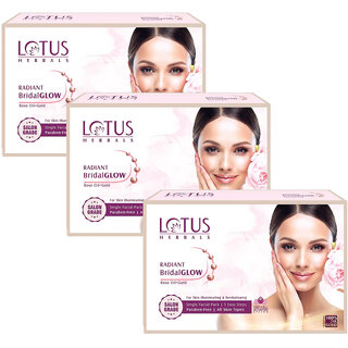                       Lotus Herbals Radiant Bridalglow Rose Gold Skin Illuminating Facial Kit   Paraben Free 57G  ( Pack Of 3)                                              