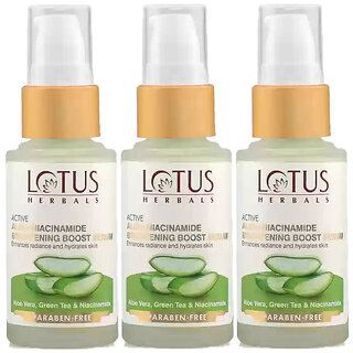 Lotus Herbals Active Aloe Niacinamide Brightening Boost Serum Enhances Radiance Hydrates Skin 30Ml (Pack Of 3) Lotus Herbals Active Aloe Niacinamide Brightening Boost Serum Enhances Radiance Hydrates Skin 30Ml (Pack Of 3)