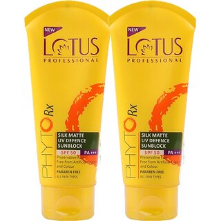 Lotus Professional Sunscreen - Spf 50 Pa+++ Phytorx Silk Matte Uv Defence Sunblock Spf50_75G ( Pack Of 2 ) (150 G) Lotus Professional Sunscreen - Spf 50 Pa+++ Phytorx Silk Matte Uv Defence Sunblock Spf50_75G ( Pack Of 2 ) (150 G)