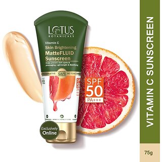 Lotus Botanicals Sunscreen - Spf 50 Pa+++ Vitamin C Skin Brightening Mattefluid Sunscreen|Spf 50 Pa+++, No White Cast (75 G) Lotus Botanicals Sunscreen - Spf 50 Pa+++ Vitamin C Skin Brightening Mattefluid Sunscreen|Spf 50 Pa+++, No White Cast (75 G)