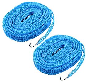 (Pack of 2) 5 Meters Windprood Anti-Slip Clothes Washing Line Drying Nylon Rope with Hooks