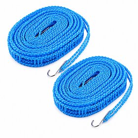 (Pack of 2) 5 Meters Windprood Anti-Slip Clothes Washing Line Drying Nylon Rope with Hooks