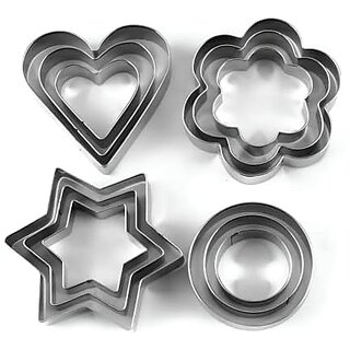 Cookie Cutter 12 Piece Stainless Steel Biscuit Cake Vegetable Fruit Cutters Molds for Baking Hearts Flowers Stars Round Shape Fondant Cutting Cutter Silver 4 Shapes 3 Sizes Cookie Cutter 12 Piece Stainless Steel Biscuit Cake Vegetable Fruit Cutters Molds for Baking Hearts Flowers Stars Round Shape Fondant Cutting Cutter Silver 4 Shapes 3 Sizes