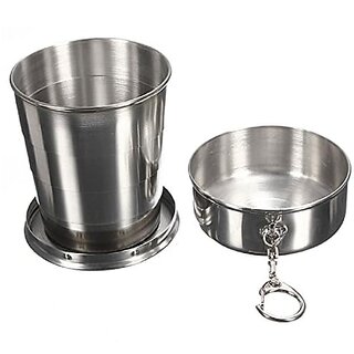 Small Foldable Glass Compact Portable Folding Stainless Steel Travel Mug - 120ml Water Cup with Hanging Chain for Camping Hiking and Outdoor Adventures (Pack of 1) Small Foldable Glass Compact Portable Folding Stainless Steel Travel Mug - 120ml Water Cup with Hanging Chain for Camping Hiking and Outdoor Adventures (Pack of 1)