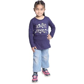                       Kid Kupboard Cotton Girls T-Shirt, Dark Blue, Full-Sleeves, 6-7 Years KIDS7395                                              