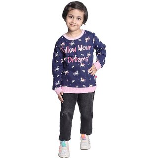                       Kid Kupboard Cotton Girls Sweatshirt, Dark Blue, Full-Sleeves, 5-6 Years KIDS7413                                              