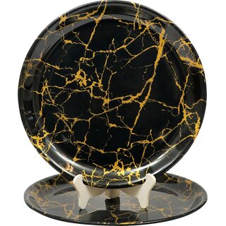 Aurka Melamine 12 Inch Full-Size Dinner Plates - Black  Gold, Set of 2, Durable  Stylish