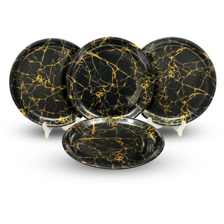 Aurka Melamine 12 Inch Full-Size Dinner Plates - Black  Gold, Set of 4, Durable  Stylish