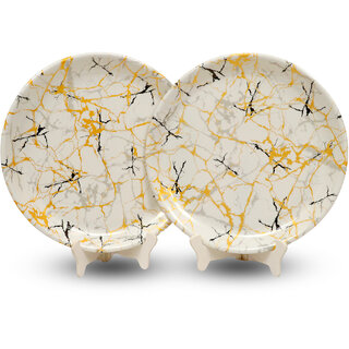 Aurka Melamine 12 Inch Full-Size Dinner Plates - White Base, Golden  Black, Set of 2, Durable  Stylish