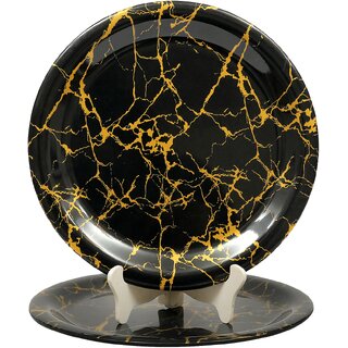 Aurka Melamine 11 Inch Full-Size Dinner Plates - Black  Gold, Set of 2, Durable  Stylish