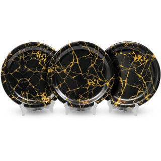 Aurka Melamine 11 Inch Full-Size Dinner Plates - Black  Gold, Set of 3, Durable  Stylish