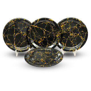 Aurka Melamine 11 Inch Full-Size Dinner Plates - Black  Gold, Set of 4, Durable  Stylish