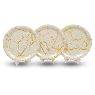                       Aurka Melamine 11 Inch Full-Size Dinner Plates - White  Gold, Set of 3, Durable  Stylish                                              