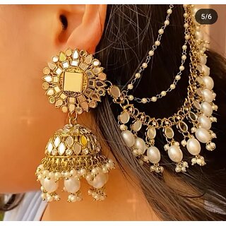                       Beautiful Jhumka Earrings with Kaan Chain and Tikka Set                                              