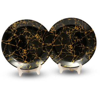 Ariya Melamine 10.5 Inch Dinner Plates - Black & Gold, Set of 2 | Durable, Lightweight & Easy to Clean