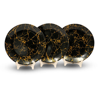 Ariya Melamine 10.5 Inch Dinner Plates - Black & Gold, Set of 3 | Durable, Lightweight & Easy to Clean