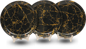 Ariya Melamine 11 Inch Dinner Plates - Black & Gold, Set of 3 | Durable, Lightweight & Easy to Clean