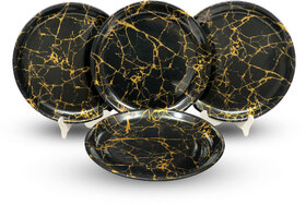 Ariya Melamine 11 Inch Dinner Plates - Black & Gold, Set of 4 | Durable, Lightweight & Easy to Clean