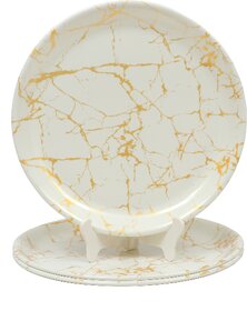 Ariya Melamine 11 Inch Dinner Plates - White & Gold, Set of 3 | Durable, Lightweight & Easy to Clean