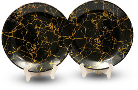 Globenox Melamine 10.5 Inch Dinner Plates - Black  Gold, Set of 2  Stylish, Break-Resistant  Easy to Clean