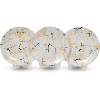 Aurka Melamine 10.5 Inch Full-Size Dinner Plates - White Base, Golden  Black, Set of 3, Durable  Stylish