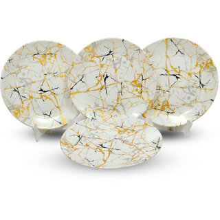 Aurka Melamine 10.5 Inch Full-Size Dinner Plates - White Base, Golden Black, Set of 4, Durable Stylish Aurka Melamine 10.5 Inch Full-Size Dinner Plates - White Base, Golden Black, Set of 4, Durable Stylish
