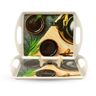 Ariya Melamine M2 Small Rectangle Serving Tray - Pack of 2 | Traditional Print, Durable & Easy to Clean Ariya Melamine M2 Small Rectangle Serving Tray - Pack of 2 | Traditional Print, Durable & Easy to Clean