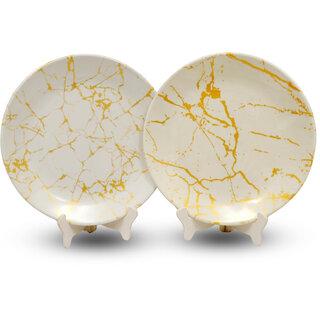                       Globenox Melamine 10.5 Inch Dinner Plates - Golden  White, Set of 2  Stylish, Break-Resistant  Easy to Clean                                              