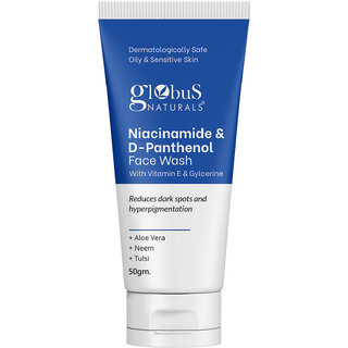 Globus Naturals Niacinamide DPanthenol Face Wash with Vitamin E Glycerine Reduces Dark Spots Hyperpigmentation Suitable for Oily Sensitive Skin 50gm Globus Naturals Niacinamide DPanthenol Face Wash with Vitamin E Glycerine Reduces Dark Spots Hyperpigmentation Suitable for Oily Sensitive Skin 50gm