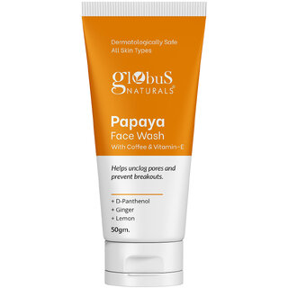 Globus Naturals Papaya Face Wash with Coffee Vitamin-E, , helps unclog pores and reduces breakouts, Suitable for All Skin Types, 50gm Globus Naturals Papaya Face Wash with Coffee Vitamin-E, , helps unclog pores and reduces breakouts, Suitable for All Skin Types, 50gm