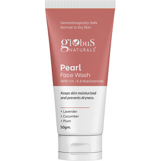 Globus Naturals Pearl Face Wash with VitaminE Niacinamide keeps skin moisturised controls dryness Suitable for Normal to Dry Skin 50gm Globus Naturals Pearl Face Wash with VitaminE Niacinamide keeps skin moisturised controls dryness Suitable for Normal to Dry Skin 50gm
