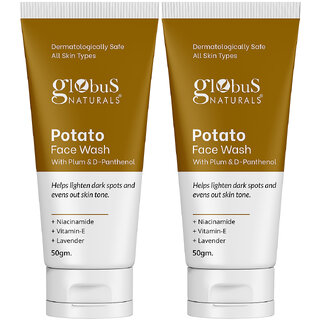 Globus Naturals Potato Face Wash with Plum DPanthenol helps lighten dark spots and evens out skin tone suitable for All Skin Types 50gm Set of 2 Globus Naturals Potato Face Wash with Plum DPanthenol helps lighten dark spots and evens out skin tone suitable for All Skin Types 50gm Set of 2