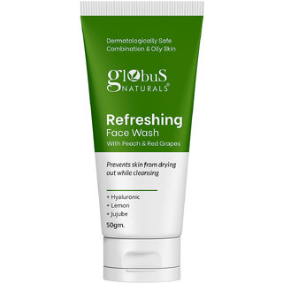 Globus Naturals Refreshing Face Wash with Peach Red Grapes, For anti aging and moisturising, Suitable for Combination Oily Skin 50gm Globus Naturals Refreshing Face Wash with Peach Red Grapes, For anti aging and moisturising, Suitable for Combination Oily Skin 50gm