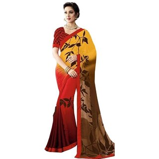                       Amazify Womens Georgette Digital Printed Saree (Red, Yellow, 6.25 Mtr)                                              