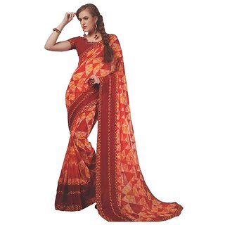                       Amazify Womens Georgette Digital Printed Saree (Red, 6.25 Mtr)                                              