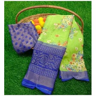 Amazify Women's Viscose Rayon Printed Saree With Unstitched Blouse (Blue) Amazify Women's Viscose Rayon Printed Saree With Unstitched Blouse (Blue)