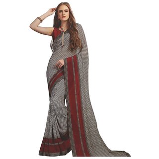                       Amazify Womens Georgette Digital Printed Saree (Grey, Red, 6.25 Mtr)                                              