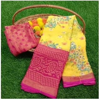 Amazify Women's Viscose Rayon Printed Saree With Unstitched Blouse (Pink) Amazify Women's Viscose Rayon Printed Saree With Unstitched Blouse (Pink)