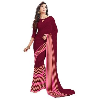                       Amazify Womens Geogrette Saree with Blouse Digital Printed Saree (Maroon, 6.25 Mtr)                                              
