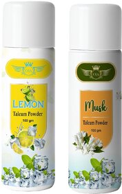 (Combo of 2) Lemon and Musk Cool Talcum Powder 100g (Lemon, Musk Fragrance)