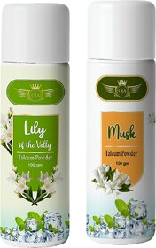 (Combo of 2) Lily of the Vally and Musk Cool Talcum Powder 100g (Lily of the Vally and Musk Fragrance)