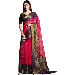 Amazify Women's Viscose Rayon Printed Saree With Unstitched Blouse (Pink) Amazify Women's Viscose Rayon Printed Saree With Unstitched Blouse (Pink)