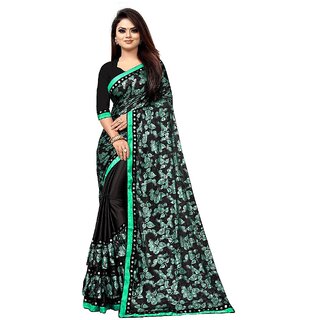                       Amazify Women's Lycra Blend Saree with Blouse (Green, 5-6 Mtrs)                                              