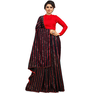                       Amazify Women's Vichitra Saree with Blouse (Red, 5-6 Mtrs)                                              